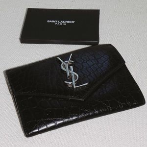 Saint Laurent Crocodile Embossed Envelope-Style Wallet